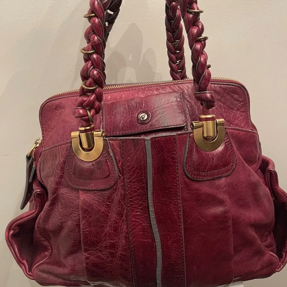 CHLOE Plum Lambskin Leather Heloise Large Satchel Bag